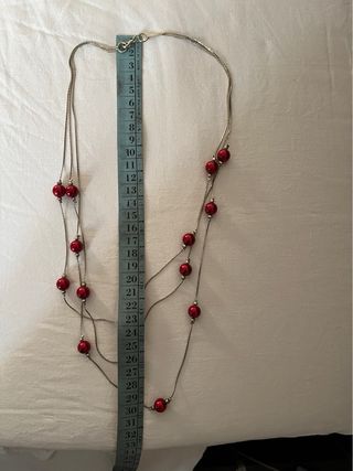 Collana tre fili perle rosse e argento