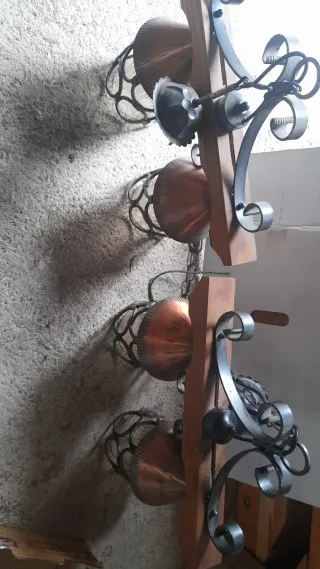 3 Lámparas rústicas de madera y metal