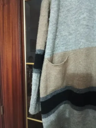Chaqueta de punto mujer rayas beige y gris