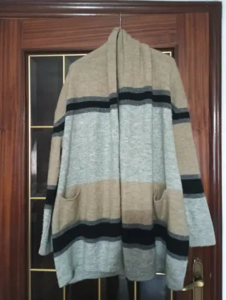Chaqueta de punto mujer rayas beige y gris