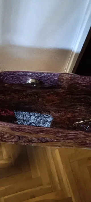 Bolso plástico marron con flor naranja 36x26 cm