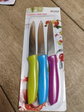 Estuche 3 cuchillos acero inoxidable nuevo estrena