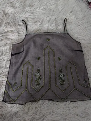 Top tul bordado Sportmax negro y verde IT38