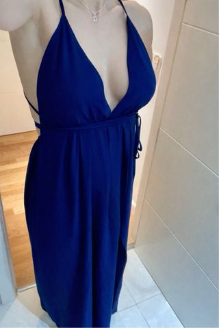 Vestido largo azul para bodas y eventos