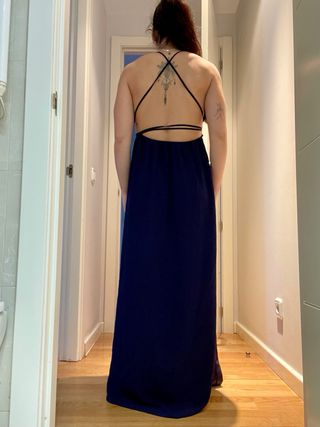 Vestido largo azul para bodas y eventos