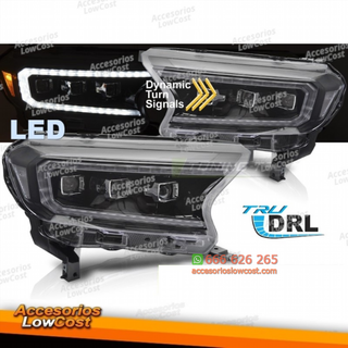 FAROS DELANTEROS LED NEGROS PARA FORD RANGER V 16
