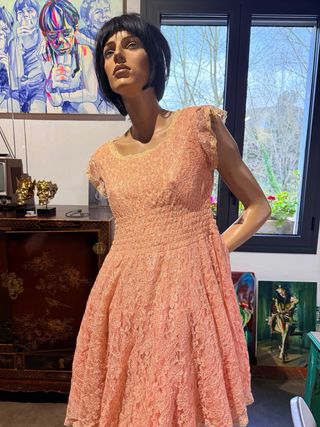 Vestido de encaje rosa mujer