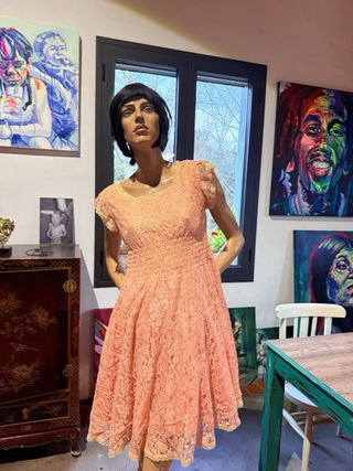 Vestido de encaje rosa mujer
