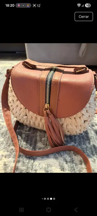 Bolso rafia y piel