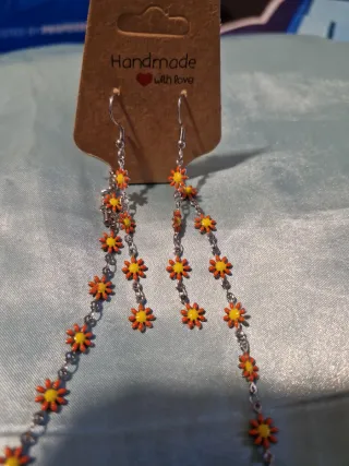 Conjunto bisutería margaritas naranja y amarillo