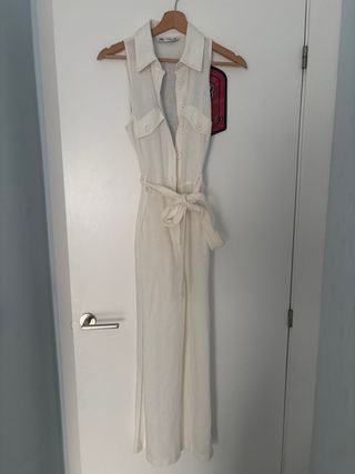 Mono verano largo lino Zara blanco mujer xs