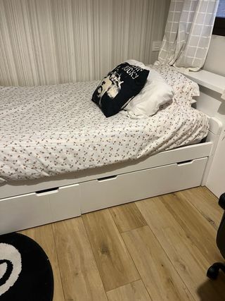 Escritorio juvenil y estructura cama madera