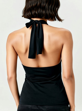 Top halter negro con flor blanca