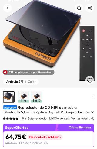 Reproductor CD/MP3 Bluetooth con Salida Digital