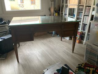 Escritorio vintage madera y cristal