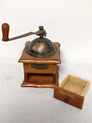 Antiguedad  Molinillo Café "Granada" Madera Metal