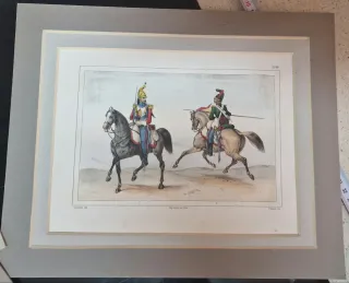 3 litografie 1850-1860 con passe-partout. Uniformi