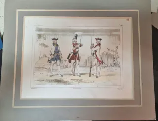 3 litografie 1850-1860 con passe-partout. Uniformi