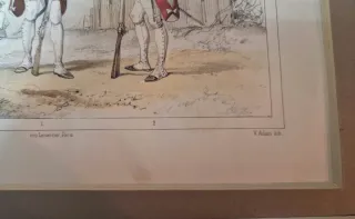 3 litografie 1850-1860 con passe-partout. Uniformi