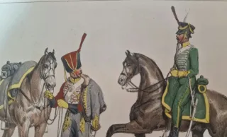 3 litografie 1850-1860 con passe-partout. Uniformi