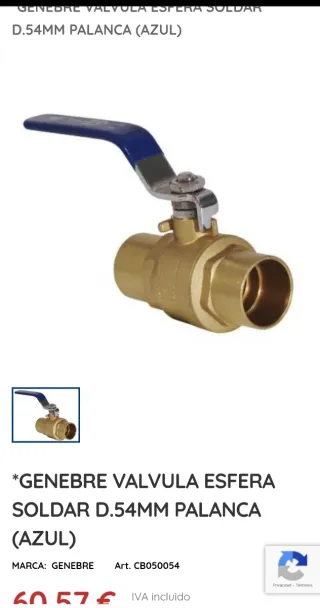 Válvula Genebre Soldar Cobre 54mm