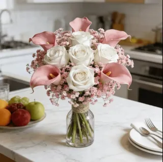 Ramo Flores Artificiales Rosas y Calas