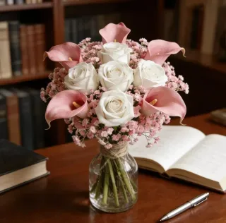 Ramo Flores Artificiales Rosas y Calas