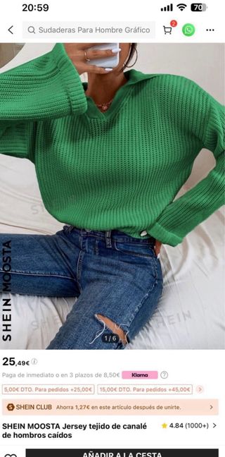 Jersey verde cuello pico