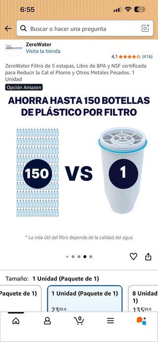 ZeroWater Filtro 5 etapas Libre BPA NSF