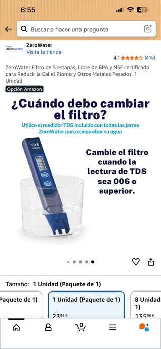 ZeroWater Filtro 5 etapas Libre BPA NSF