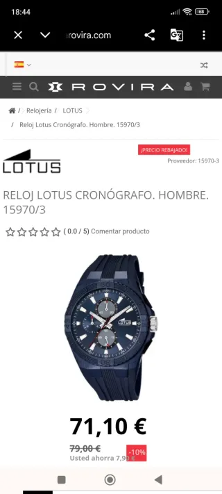 Reloj Lotus Negro y Plateado