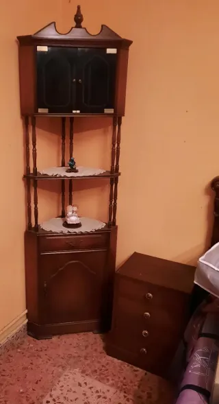 Armario esquinero madera y cristal