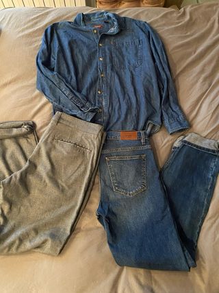 Lote 2 pantalones C&A y camisa vaquera T.L nuevos