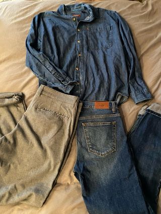 Lote 2 pantalones C&A y camisa vaquera T.L nuevos