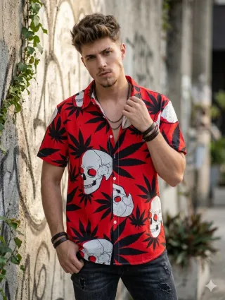 Camisa  Calaveras Roja Talla L