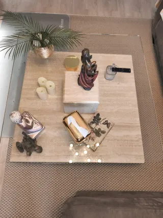 Mesa de centro mármol travertino y cristal