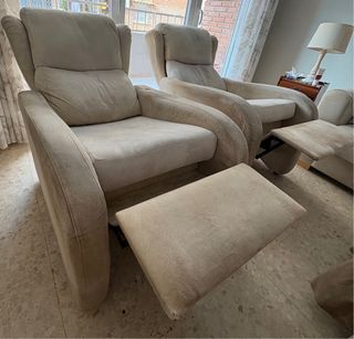 2 Poltrone Reclinabili in Tela Beige