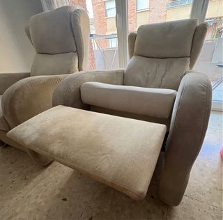 2 Poltrone Reclinabili in Tela Beige