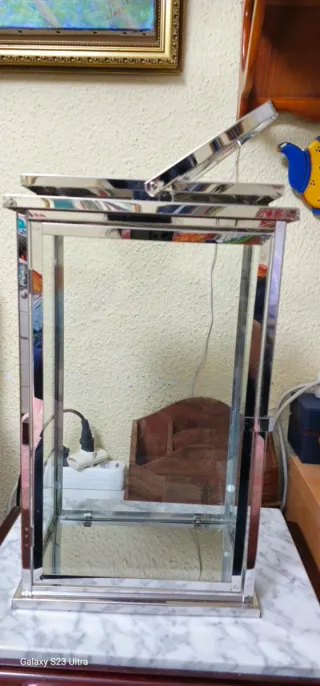 Farola metálica portavelas cristal