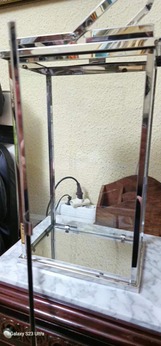 Farola metálica portavelas cristal