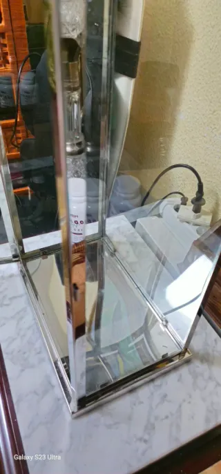 Farola metálica portavelas cristal