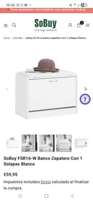 Banco zapatero con asiento tapizado