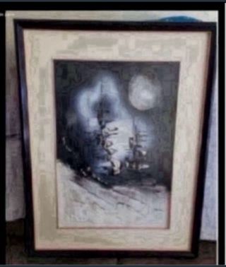 Cuadro relieve blanco y negro luna