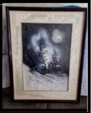 Cuadro relieve blanco y negro luna