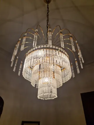 Lámpara techo de cristal y metal, 45 cm diámetro