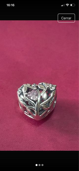 Charm Corazón Hojas Rosa Plata