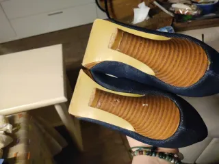 Zapatos tacón tela denim azul