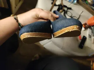 Zapatos tacón tela denim azul
