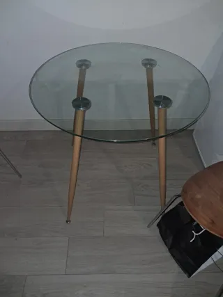 Mesa redonda cristal y madera de 80cm