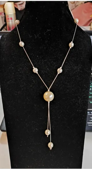 Collar perlas flotantes plata blanco